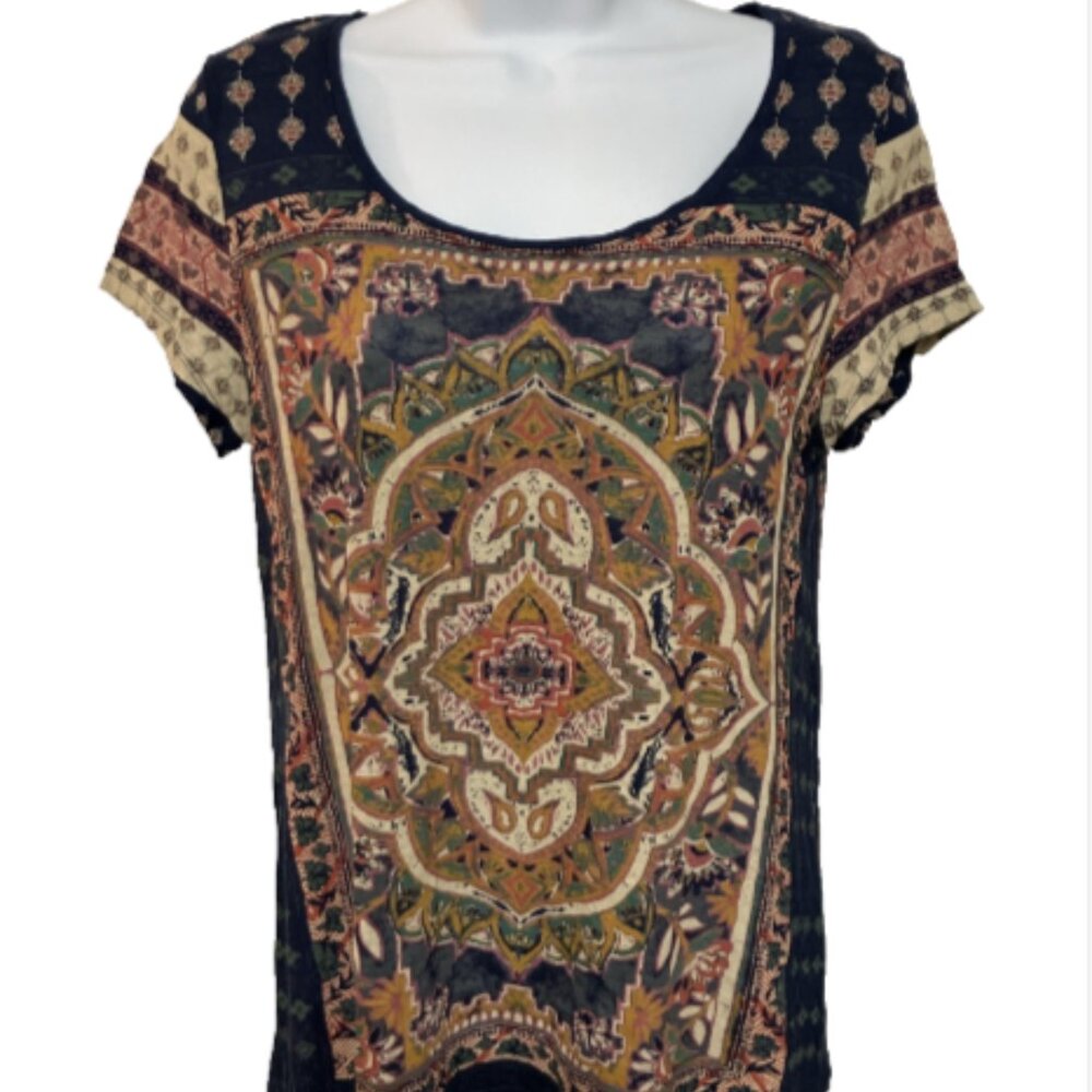 Lucky Brand Ladies Medium Short Sleeve Multicolor Round Neck Blouse